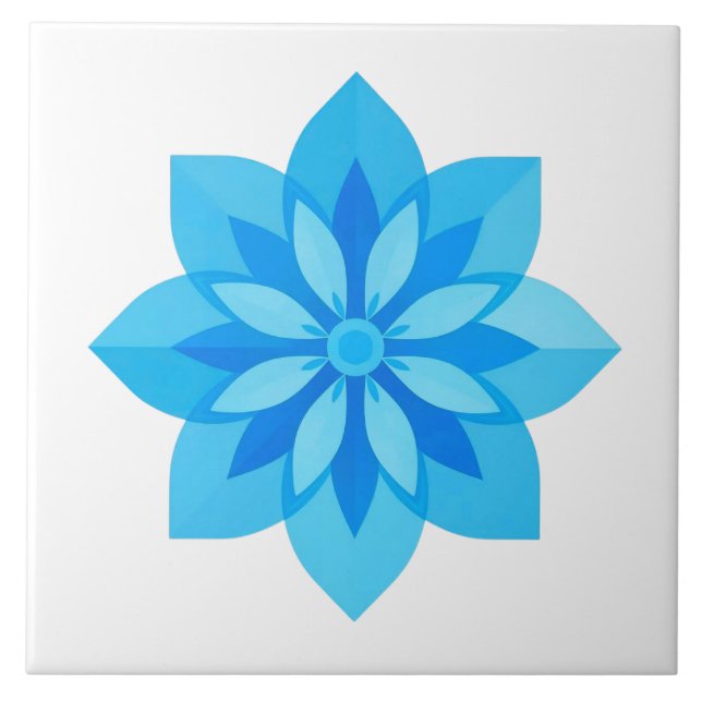 Azulejo Blue and White Modern Flower Ceramic Tile (Front)