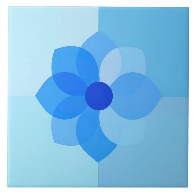 Azulejo Blue Mediterranean Modern Floral Ceramic Tile (Front)