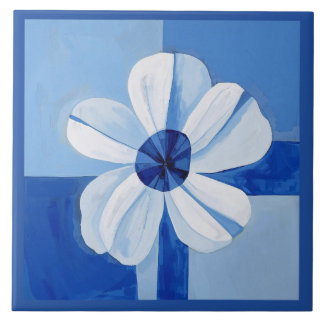 Azulejo Blue Minimalist Flower Floral Ceramic Tile