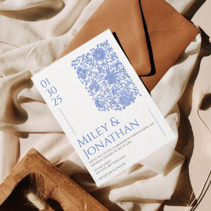 Azulejo Blue Porcelain Floral Antique Wedding Invitation