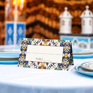 Azulejo blue Portuguese Mediterranean wedding Place Card