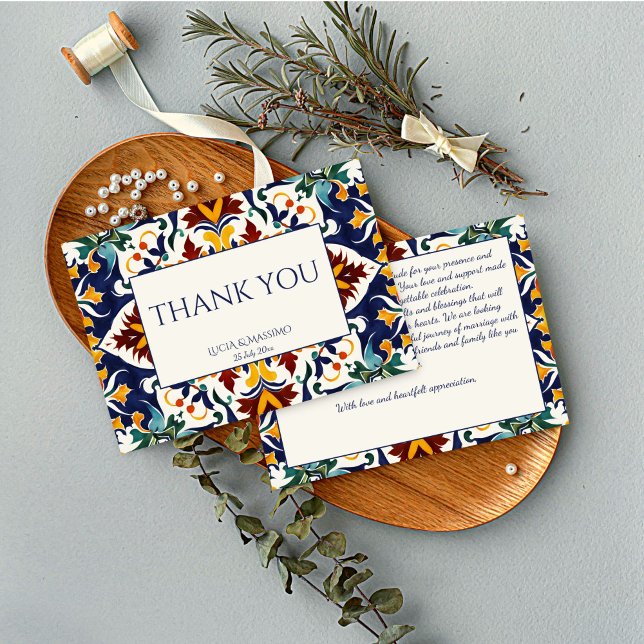 Azulejo blue Portuguese Mediterranean wedding Thank You Card (Azulejo blue Portuguese Mediterranean wedding Thank You Cards)