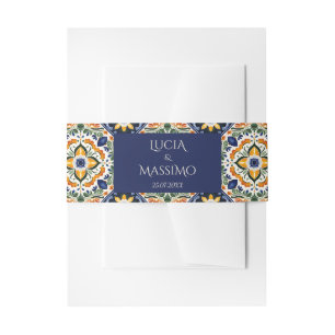 Azulejo blue Talavera vintage Mexican wedding Invitation Belly Band