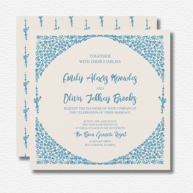 Azulejo Blue Wedding Square Invitation (Creator Uploaded)