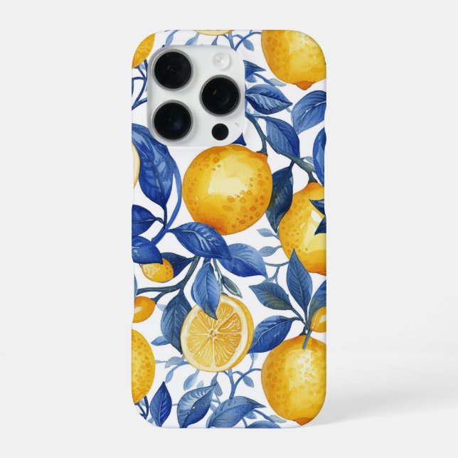 Azulejo Lemons Blue Leaves  iPhone Case (Back)