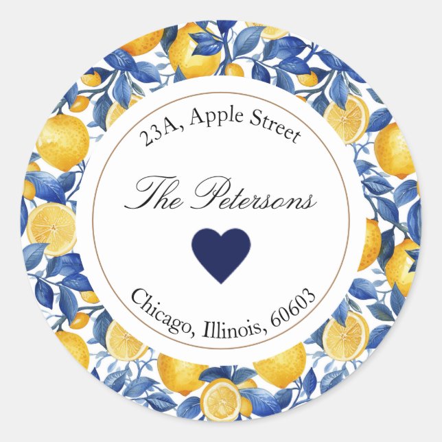 Azulejo Lemons Round Address Label (Front)
