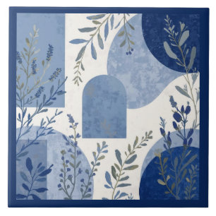 Azulejo Mediterranean Blue Botanical Ceramic Tile