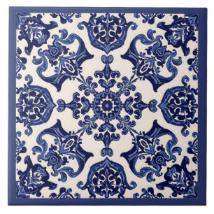 Azulejo Mediterranean Blue White Ceramic Tile