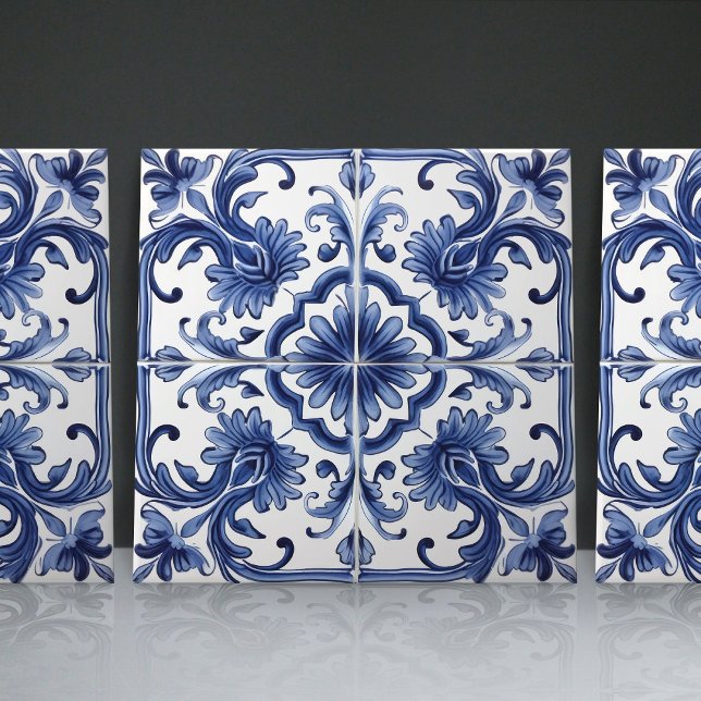 Azulejo Navy Iberian Lisbon Architectural Motif Ceramic Tile (Creator Uploaded)
