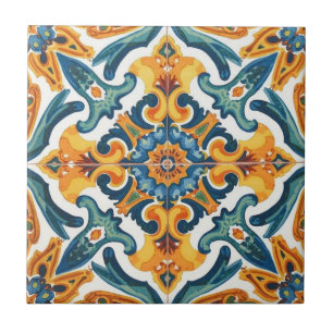Azulejo orange and green mosaic vintage bulk ceramic tile