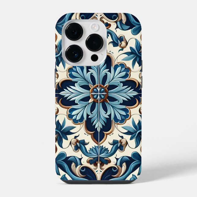 Azulejo Porcelain Blue Tile Mediterranean Pattern iPhone Case (Back)