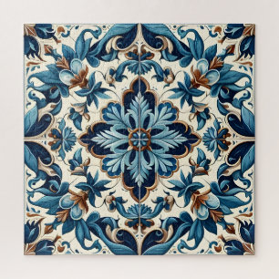 Azulejo Porcelain Blue Tile Mediterranean Pattern Jigsaw Puzzle