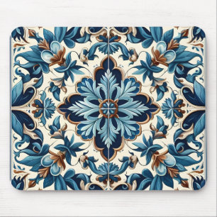 Azulejo Porcelain Blue Tile Mediterranean Pattern Mouse Pad
