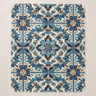Azulejo Porcelain Blue Tile Mediterranean Pattern Sherpa Blanket