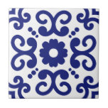 Azulejo Portuguese Mediterranean Blue White 03 Ceramic Tile<br><div class="desc">Stylish Azulejo Portuguese Mediterranean style pattern ceramic tile blue on a white background. Perfect for a fresh seaside feel interior design backsplash.</div>