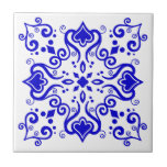 Azulejo Portuguese Mediterranean Blue White A01 Ceramic Tile<br><div class="desc">Stylish Original Azulejo Portuguese Mediterranean Traditional but still Modern style pattern ceramic tile blue on a white background. Perfect for a fresh seaside feel interior design or backsplash. You can check how the pattern looks like when the tiles are put together on this link: https://www.zazzle.com/azulejo_blue_white_pattern_a01_scrapbook_paper-256758419949776056</div>