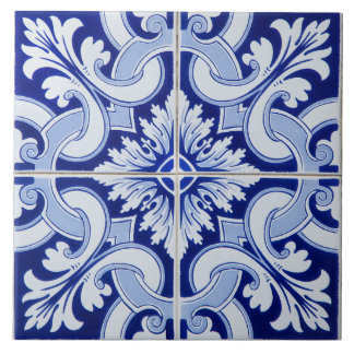 Azulejo Portuguese Mediterranean Blue White  Ceramic Tile