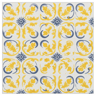 Azulejo Portuguese Mediterranean Yellow & White Fabric