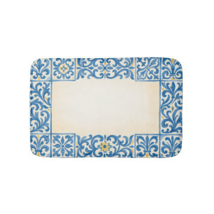 Azulejo Portuguese stationary watercolor design Bath Mat