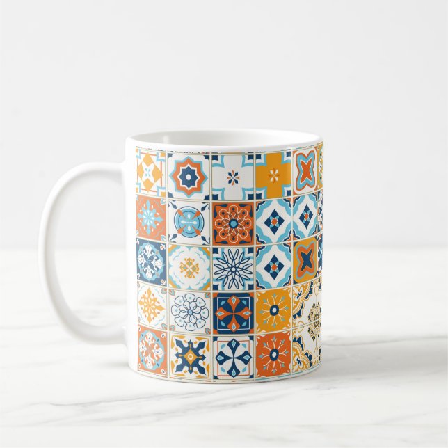 Azulejo Portuguese Tiles: Multicolor Vintage Coffee Mug (Left)