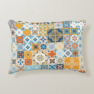 Azulejo Portuguese Tiles: Multicolor Vintage Decorative Cushion