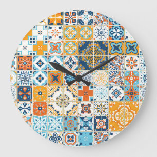 Azulejo Portuguese Tiles: Multicolor Vintage Large Clock
