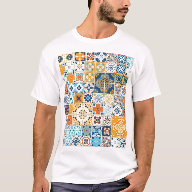 Azulejo Portuguese Tiles: Multicolor Vintage T-Shirt (Front)