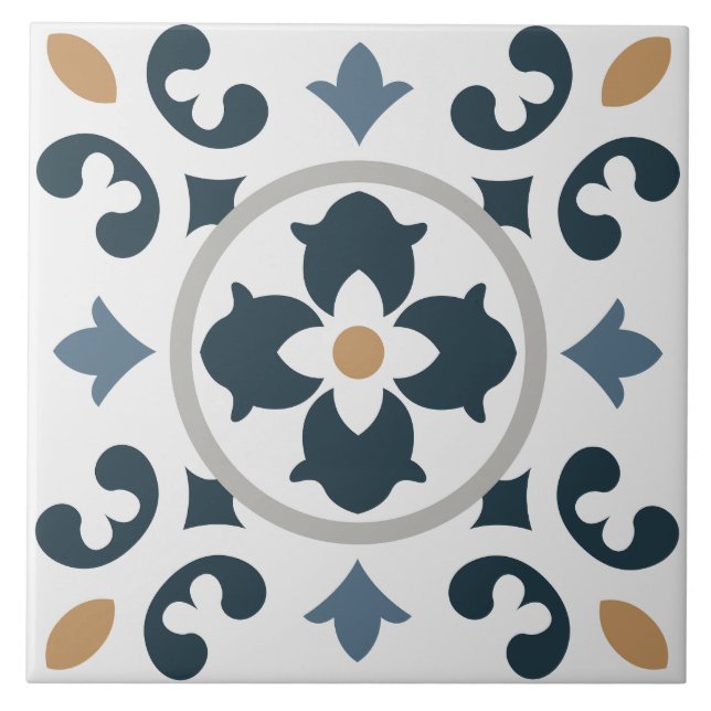 Azulejo Spanish Mediterranean blue, white, brown   Ceramic Tile (Front)