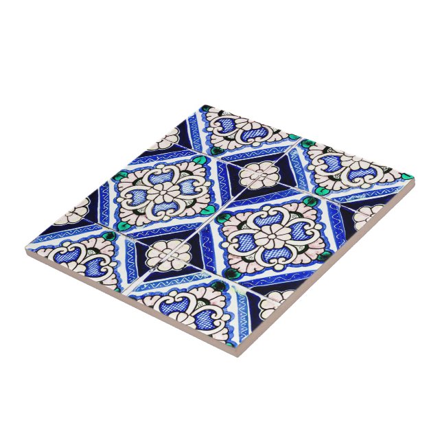 Azulejo Spanish Pattern Tiles Navy Blue White (Side)