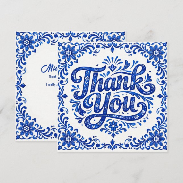 💙 Azulejo Square Thank‑You Card  (Front/Back)