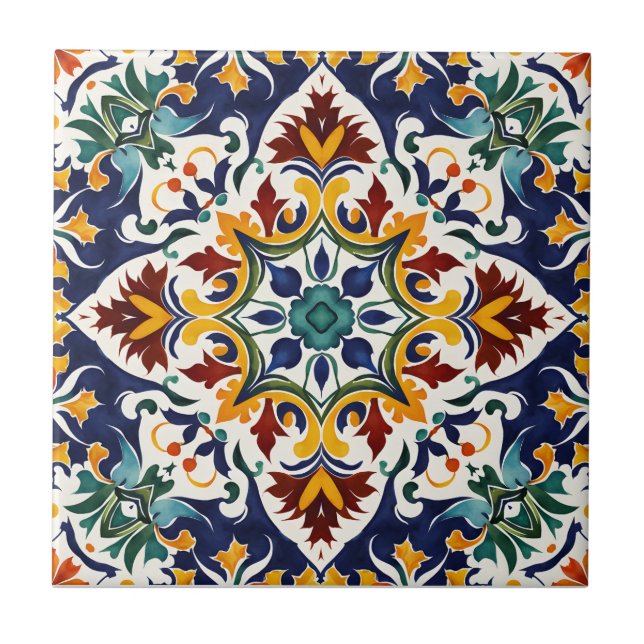 Azulejo Talavera blue Mediterranean wedding favour Ceramic Tile (Front)