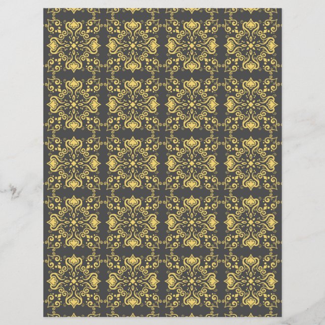 Azulejo Yellow Grey Pattern A01b Scrapbook Paper (Front)