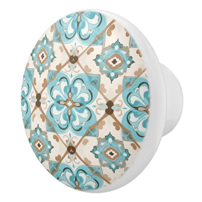 💙💛 Azulejos Aqua Medallion Ceramic Knob (Right)