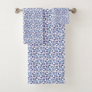 Azulejos Blue Floral Pattern Bath Towel Set