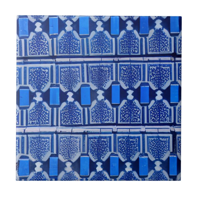 Azulejos blue geometric art ceramic tile (Front)