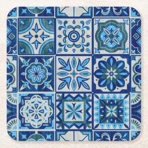 Azulejos Blue Portugal Pattern Square Paper Coaster