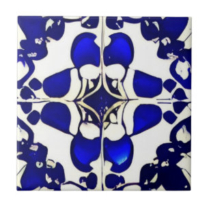 Azulejos blue white indigo geometric art ceramic tile