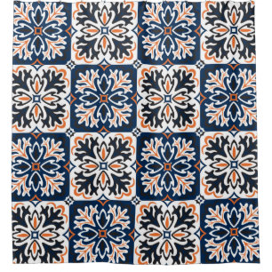 Azulejos ceramic tile design. Talavera tracery mot Shower Curtain