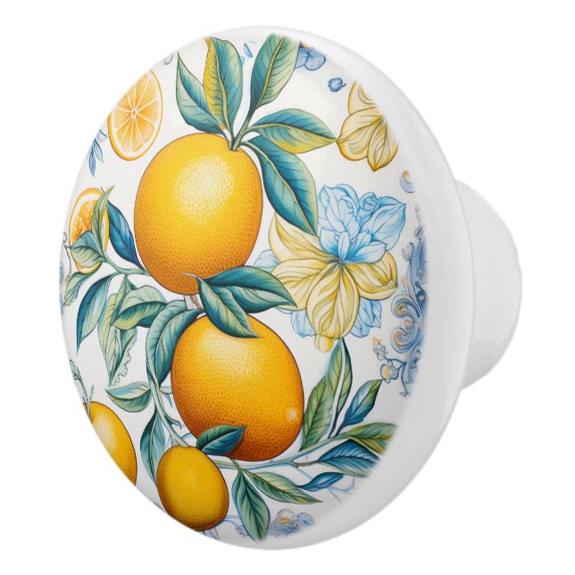 💙💛 Azulejos Citrus Bloom Ceramic Knob (Right)