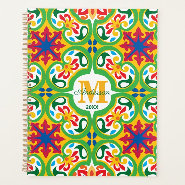 💛🧡💚 Azulejos,  decorative pattern, custom text Planner (Front)