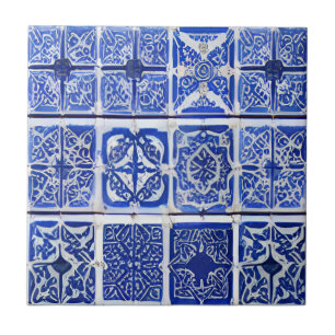 Azulejos geometric art blue white tiles