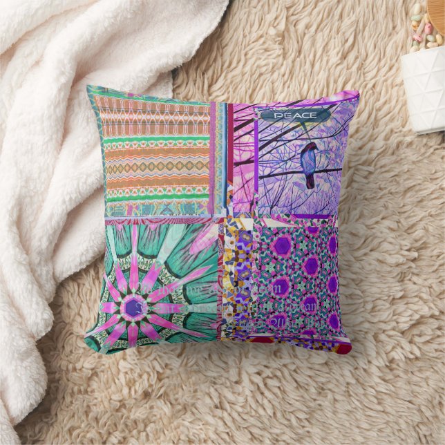 Azulejos Geometric Tiles with Bird of Peace Cushion (Blanket)