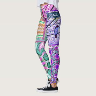 Azulejos Geometric Tiles with Bird of Peace Leggings