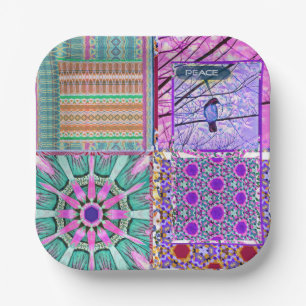 Azulejos Geometric Tiles with Bird of Peace Paper Plate