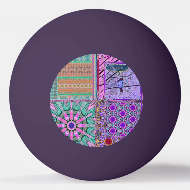 Azulejos Geometric Tiles with Bird of Peace Ping Pong Ball (Front)
