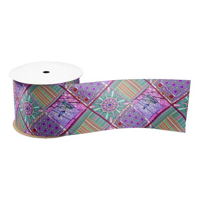Azulejos Geometric Tiles with Bird of Peace Satin Ribbon (Spool)