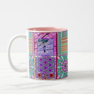Azulejos Geometric Tiles with Bird of Peace Two-Tone Coffee Mug