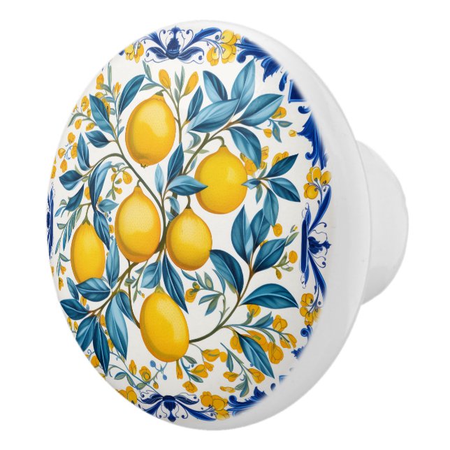 💙💛 Azulejos  Lemon Bouquet Ceramic Knob (Right)