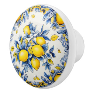 💙💛 Azulejos Lemon Garland Ceramic Knob