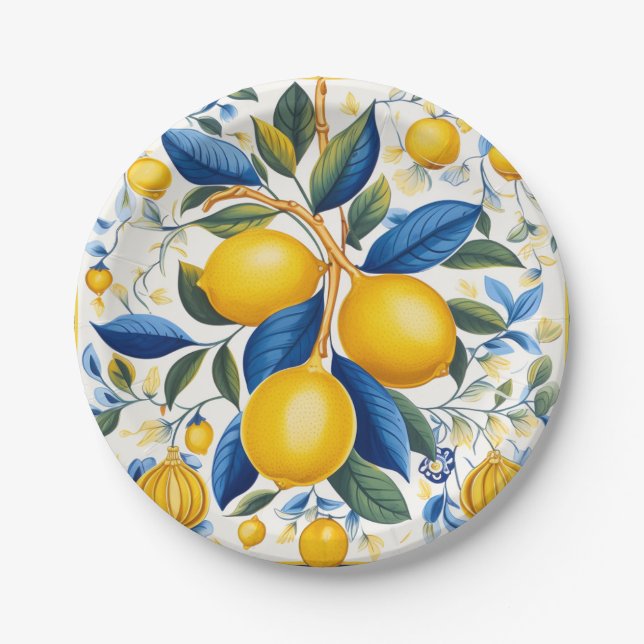 💙💛 Azulejos Lemon Grove Paper Plates (Front)
